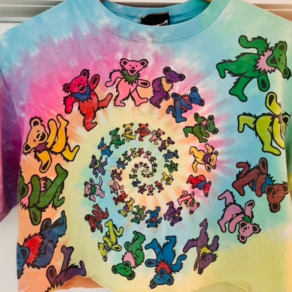 Grateful Dead Dancing Bears Cropped Tie Dye, Liquid Blue, Size Sm